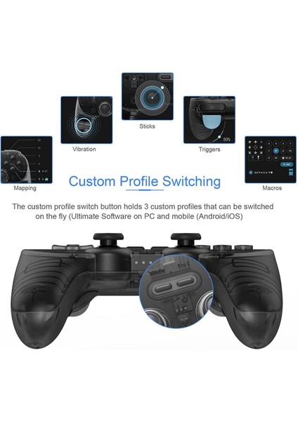 Pro 2 Bluetooth Controller Nintendo Switch Kablosuz Oyun Kolu , Pc, Macos, Android, Steam & Raspberry Pi Transparan Siyah