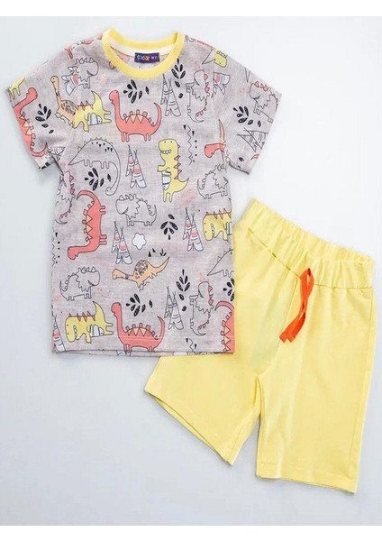Sevimli Dinazorlar Baskılı Şortlu Ikili Çocuk Takımı
