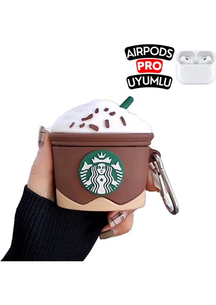 Airpods Pro Uyumlu Starbucks Figürlü Sevimli Kopçalı Koruyucu Silikon Kılıf, Darbe Emici Kılıf fiyatları