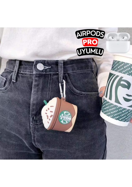 Airpods Pro Uyumlu Starbucks Figürlü Sevimli Kopçalı Koruyucu Silikon Kılıf, Darbe Emici Kılıf modelleri
