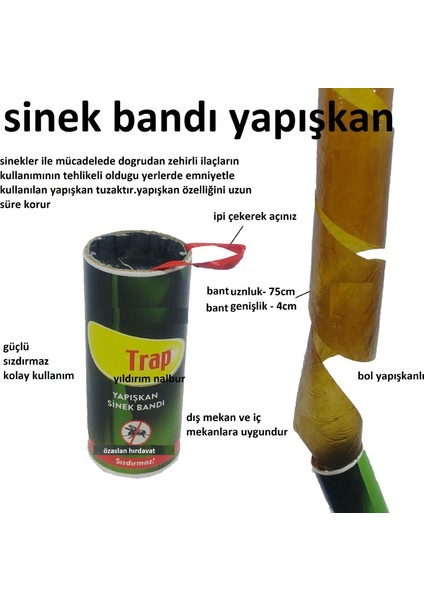 Yapışkanlı Sinek Bandı 4'lü, Zehirsiz Yapışkanlı Sineklik 24 paket 96 tüp 1 kutu