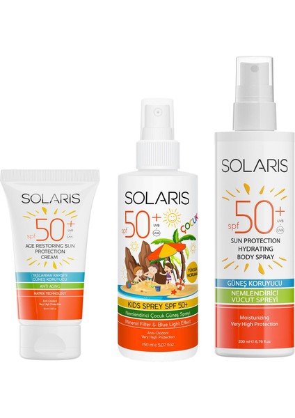 Güneş Kremi Spf 50+ (50 Ml) ve Çocuk Güneş Kremi Sprey Spf 50+ (150 Ml) ve Yetişkin Güneş Koruyucu Krem Sprey Spf 50+ (200 Ml)