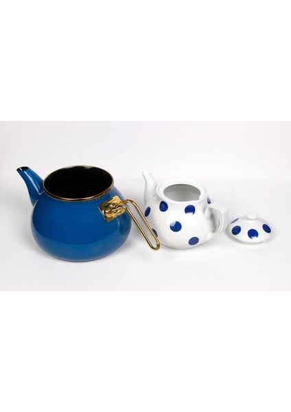 Emaye Çaydanlık ve Porselen Demlik Seti Büyük Boy fiyatları