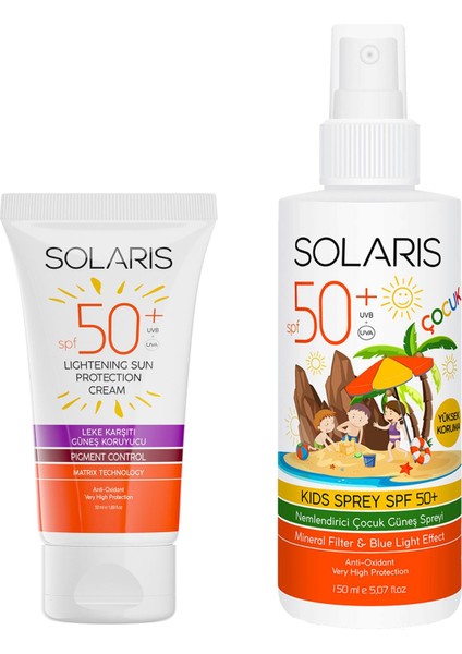 Güneş Kremi Leke Karşıtı Spf 50+ (50 Ml) ve Çocuk Güneş Kremi Sprey Spf 50+ Yüksek Koruma (150 Ml)