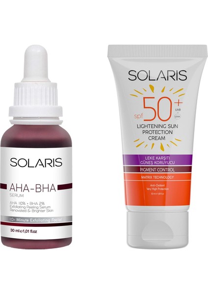Cilt Tonu Eşitleyici Canlandırıcı Aha %10 + Bha %2 Serum 30 ml ve Güneş Kremi Leke Karşıtı Spf 50+ (50 Ml)