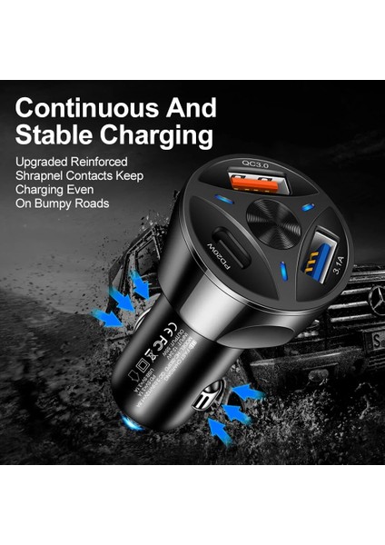 Çift USB Araç Şarj Cihazı Hızlı Şarj Qc 3.0 Pd Type-C Araç Telefonu Şarj Adaptör Pd Kit fırsatları