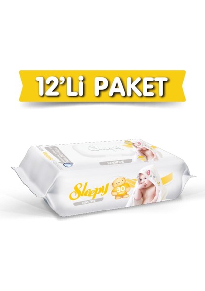 Sleepy Islak Havlu Sensitive 90''lı Kapaklı x12