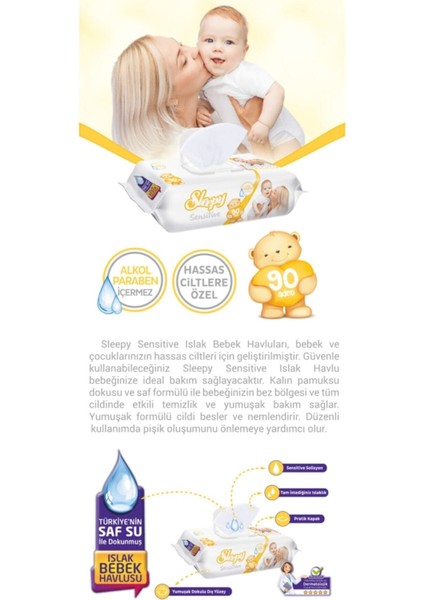 Sleepy Islak Havlu Sensitive 90''lı Kapaklı x12