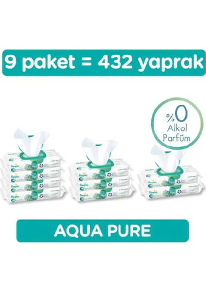 Islak Havlu Mendil Aqua Pure 9'lu Fırsat Paketi 432 Yaprak