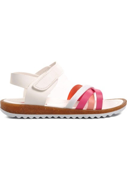 Arz 1100-F Beyaz-Fuşya-Pembe Kız Çocuk Sandalet