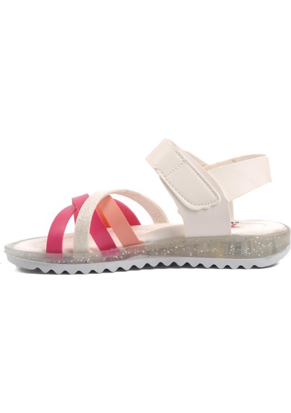 Arz 9000-P Beyaz-Fuşya-Pembe Kız Çocuk Sandalet