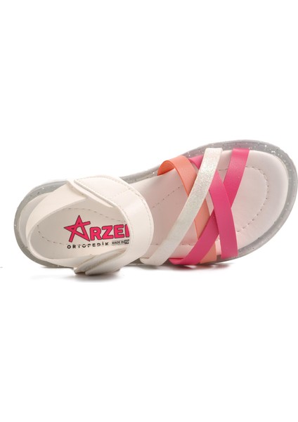 Arz 9000-P Beyaz-Fuşya-Pembe Kız Çocuk Sandalet