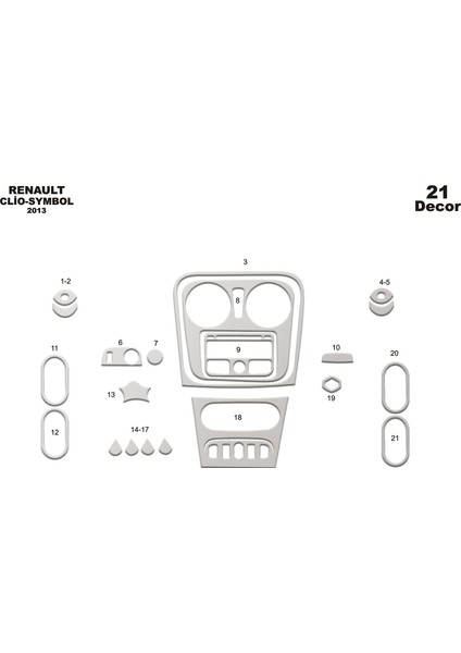 Meriç® Renault Clio Symbol Ön Torpido Kaplama Maun 21 Parça 2012-2019