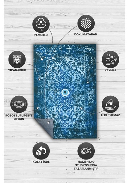 Nazar Dokuma Tabanlı Yıkanabilir Dekoratif Halı