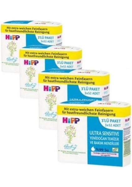 Ultra Sensitive Islak Mendil 4x3 12 Paket 624 Yaprak