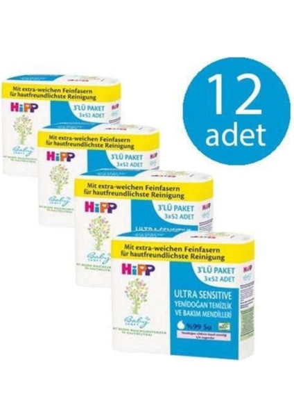 Ultra Sensitive Islak Mendil 4x3 12 Paket 624 Yaprak