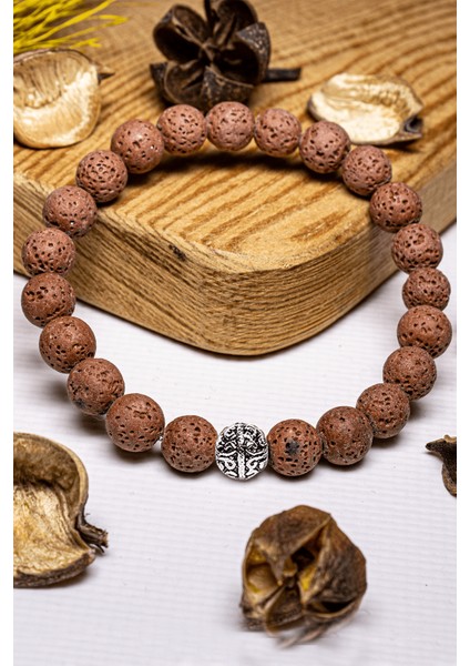 Sertifikalı Volkanik Kahverengi Lav Taşı Bileklik - Gümüş Aparatlı