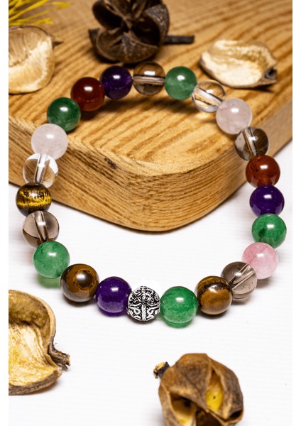 Sertifikalı Ametist Kaplan Gözü Aventurin Kuvars Obsidyen Akik Taşı 7 Çakra Doğal Taş Bileklik