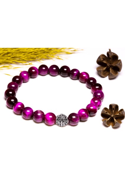 Sertifikalı Aaa+ Pembe Kaplan Gözü Taşı Bileklik - Gümüş Aparatlı fiyatları