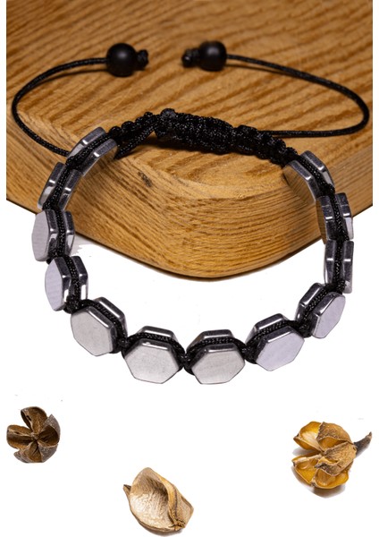 Sertifikalı Altıgen Gümüş Hematit Taşı Bileklik - Makrome fiyatları