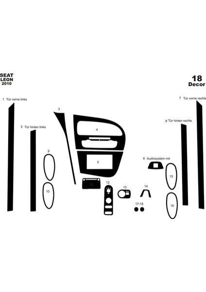 Meriç® Seat Leon Ön Torpido Kaplama Maun 18 Parça 2010-2014 modelleri