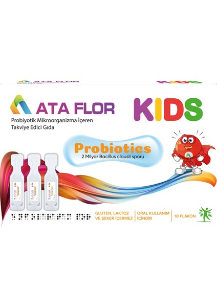 Probiotic Probiyotik Bacillus Clausii Sporları 2x10? (2 Milyar) Koloni Oluşturan Birim Kids Probiyotik 10 Flakon 3 Adet