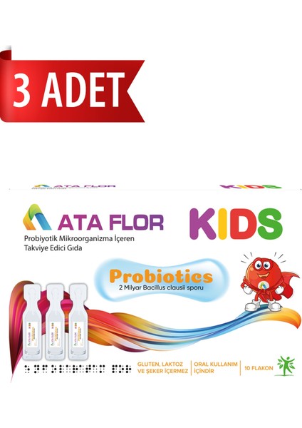 Probiotic Probiyotik Bacillus Clausii Sporları 2x10? (2 Milyar) Koloni Oluşturan Birim Kids Probiyotik 10 Flakon 3 Adet fiyatları