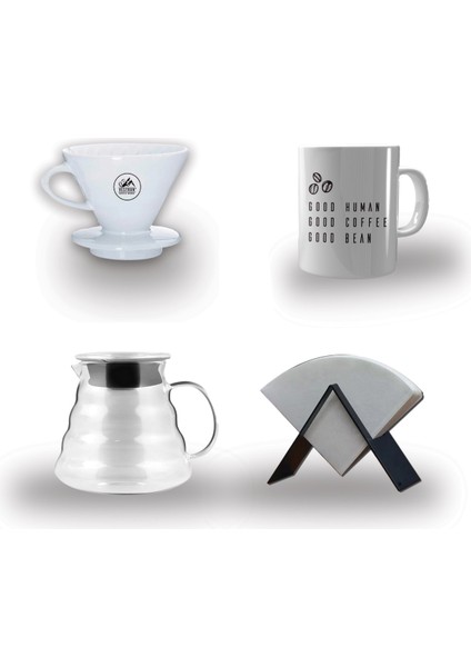 Kahve Demleme Tanışma Seti V60, Sürahi, Stand, Kupa Bardak