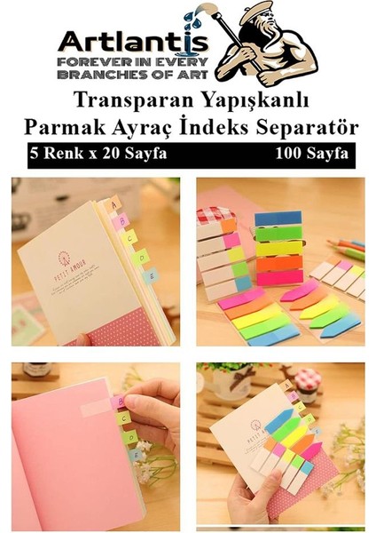 Kendinden Yapışkanlı Ayraç Postit 5 Renkli 2 Paket Yapışkanlı Not Kağıdı Transparan Parmak Ayraç Indeks Seperatör 5 Li Mini