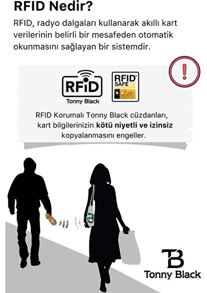 Tonny Black Otomatik Mekanizmalı Kutulu Rfid Korumalı Hırsızlık Engelleyici Para & Kartlıklı Cüzdan Siyah