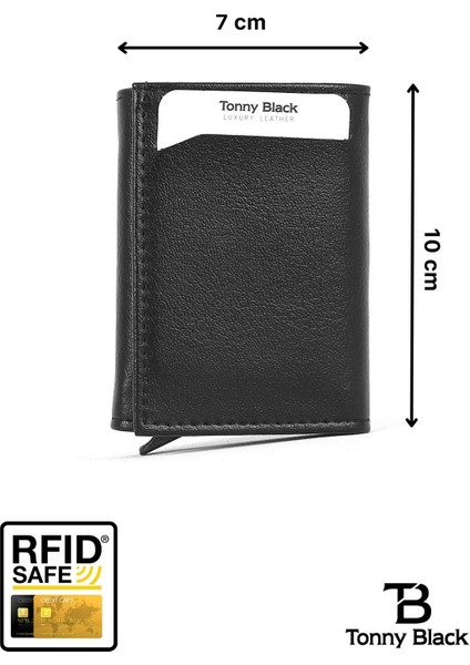 Tonny Black Otomatik Mekanizmalı Kutulu Rfid Korumalı Hırsızlık Engelleyici Para & Kartlıklı Cüzdan Siyah