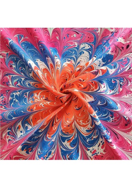 Ebru Sanatı El Yapımı Özel Koleksiyon Twill Ipek çok renkli Eşarp Ozltıe 18