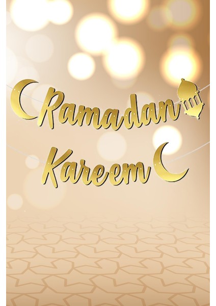 Ramadan Kareem Kaligrafi Banner Gold Renkli Ipe Dizili Altın Ramazan Süsü