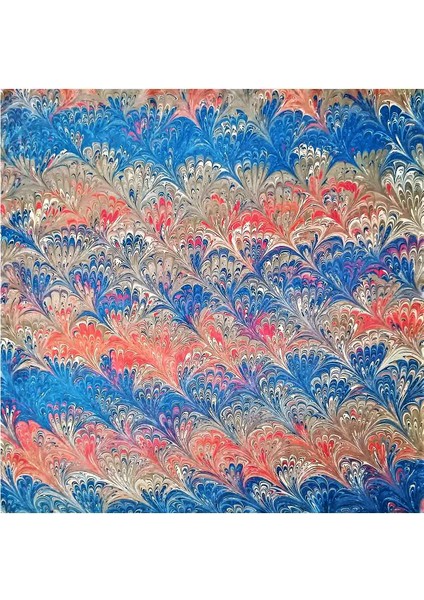 Ebru Sanatı El Yapımı Özel Koleksiyon Twill Ipek Eşarp Ozltıe 23