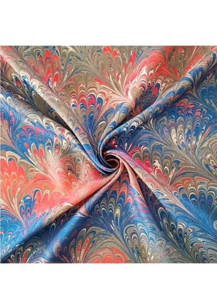 Ebru Sanatı El Yapımı Özel Koleksiyon Twill Ipek Eşarp Ozltıe 23