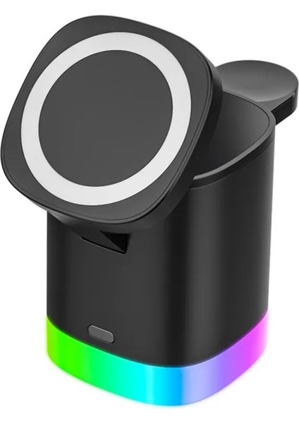 3in1 15W iPhone Airpods Watch Kablosuz Şarj Cihazı Rgb Işıklı T15