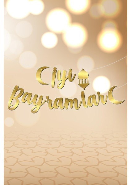 Iyi Bayramlar Kaligrafi Banner Gold Renkli Ipe Dizili Altın Ramazan Süsü