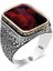 Gümüş Zirkon Kırmıızı Taşlı Kare Erkek Yüzük 1