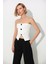 Beyaz Göbek Üçgen Detaylı Triko Büstiyer SWA4656BE 1
