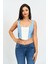 Kadın Mavi Askılı Arkadan Fermuarlı Jean Crop Bluz 1