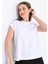 Kadın Beyaz Düşük Kol Pamuklu Örme T-Shirt 2