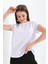 Kadın Beyaz Düşük Kol Pamuklu Örme T-Shirt 5