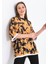 Unisex Açık Turuncu Geniş Kalıp Batik Desen Baskılı T-Shirt 2