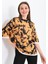 Unisex Açık Turuncu Geniş Kalıp Batik Desen Baskılı T-Shirt 3