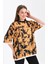 Unisex Açık Turuncu Geniş Kalıp Batik Desen Baskılı T-Shirt 5