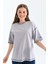 Kadın Füme Karyoka Dikişli Geniş Kalıp Tek Kolu Baskılı Örme T-Shirt 5