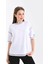 Kadın Beyaz Karyoka Dikişli Geniş Kalıp Tek Kolu Baskılı Örme T-Shirt 3