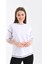 Kadın Beyaz Karyoka Dikişli Geniş Kalıp Tek Kolu Baskılı Örme T-Shirt 4