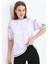 Kadın Beyaz Karyoka Dikişli Geniş Kalıp Tek Kolu Baskılı Örme T-Shirt 5