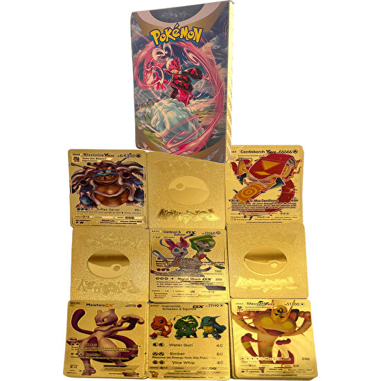 UDATOYS Pokemon Kartları Gold Card Altın Kabartmalı Fosforlu Kart 30LU